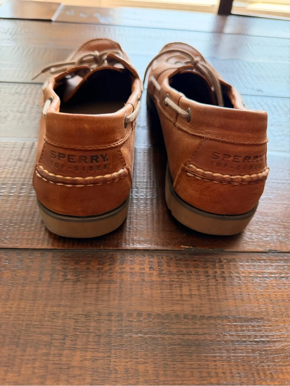 Sperry Men's Leather Moc Toe Boat Shoes in Cognac Brown
